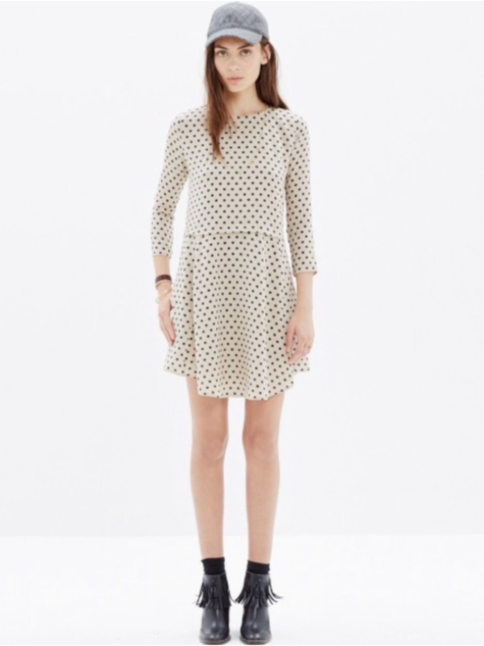 Madewell Cream and Black Polka Dot Fit-and-Flare Mini Dress